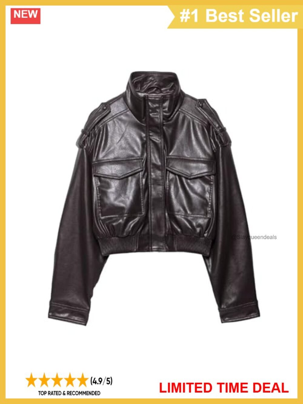 Cropped Faux Leather Moto Bomber Jacket Zip Up Long Sleeve Fall Coat